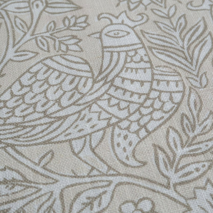 Taupe Bird Print Linen Cotton Fabric by the Yard – Artisan Neutral Upholstery & Drapery Textile