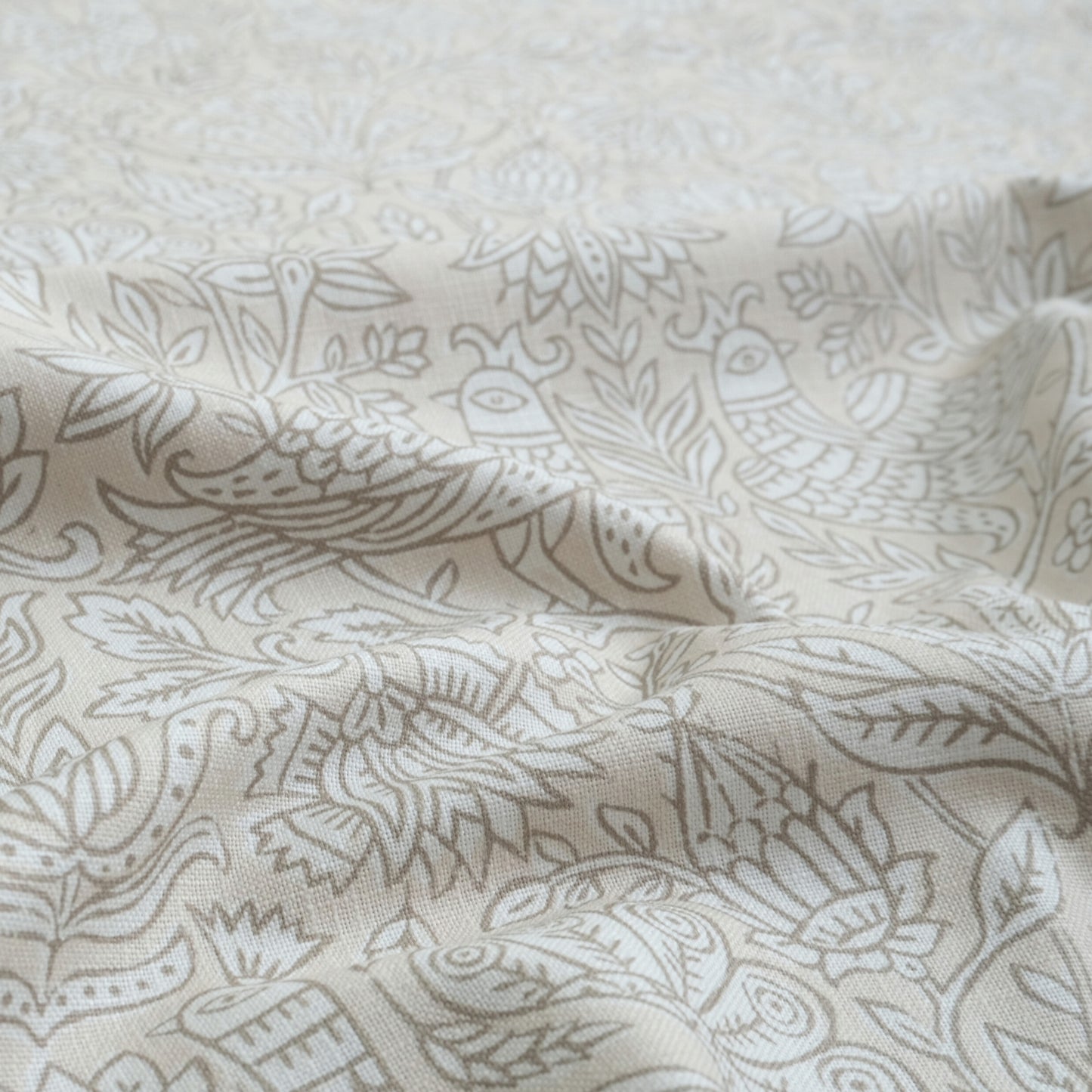 Taupe Bird Print Linen Cotton Fabric by the Yard – Artisan Neutral Upholstery & Drapery Textile