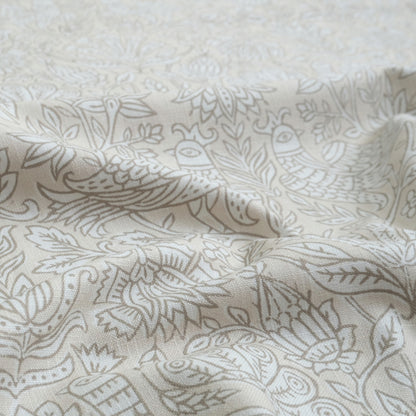Taupe Bird Print Linen Cotton Fabric by the Yard – Artisan Neutral Upholstery & Drapery Textile
