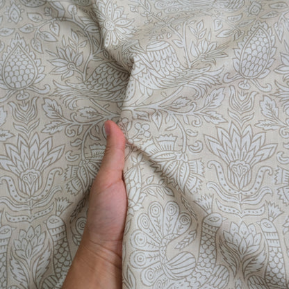 Taupe Bird Print Linen Cotton Fabric by the Yard – Artisan Neutral Upholstery & Drapery Textile