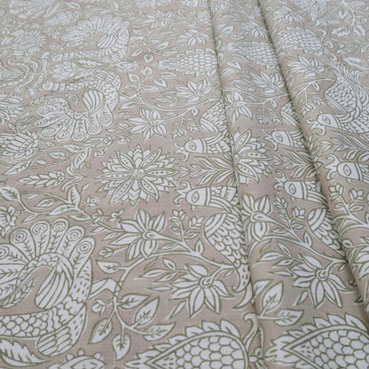 Olive Green Peacock Pattern Print Fabric