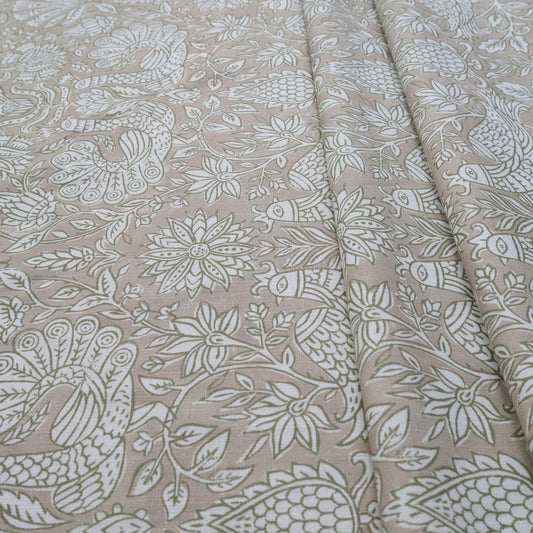 Olive Green Peacock Pattern Print Fabric