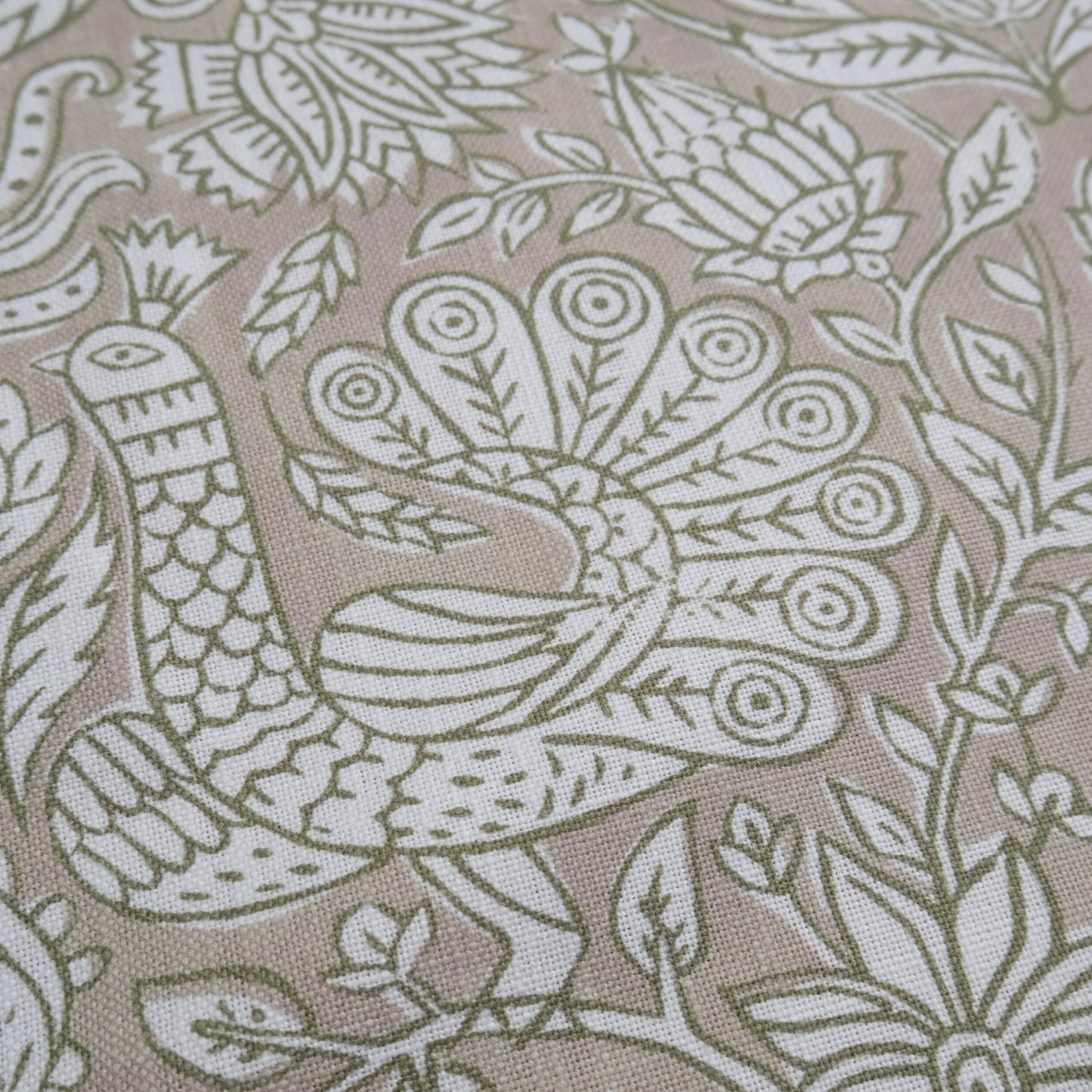 Olive Green Peacock Pattern Print Fabric
