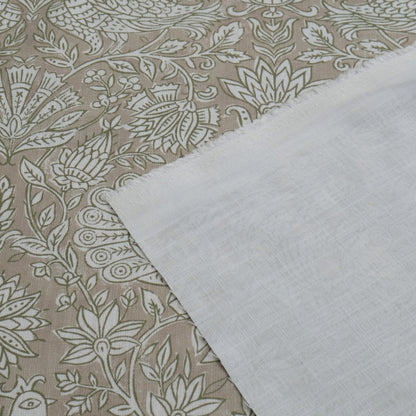 Olive Green Peacock Pattern Print Fabric