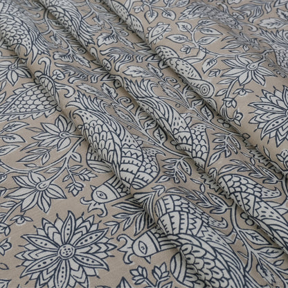 Sigrid Blue Floral Bird Print Fabric- Designer Bedroom Drapery