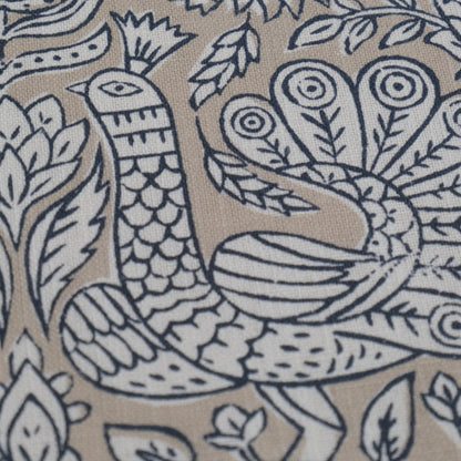 Sigrid Blue Floral Bird Print Fabric- Designer Bedroom Drapery