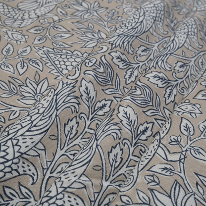 Sigrid Blue Floral Bird Print Fabric- Designer Bedroom Drapery