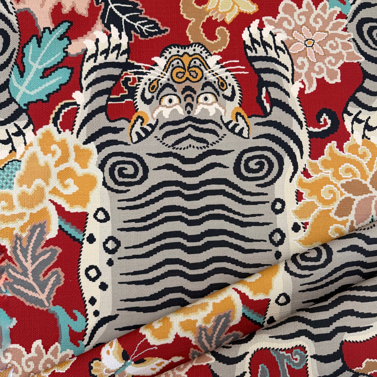 Red Tiger Print Fabric by the Yard