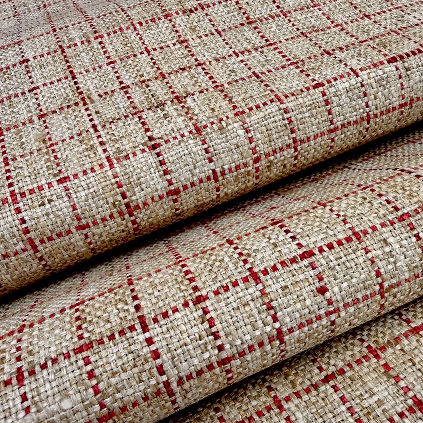 Red Windowpane Fabric Small Scale Check