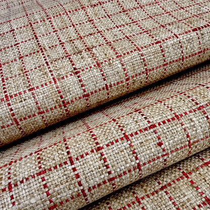 Red Windowpane Fabric Small Scale Check