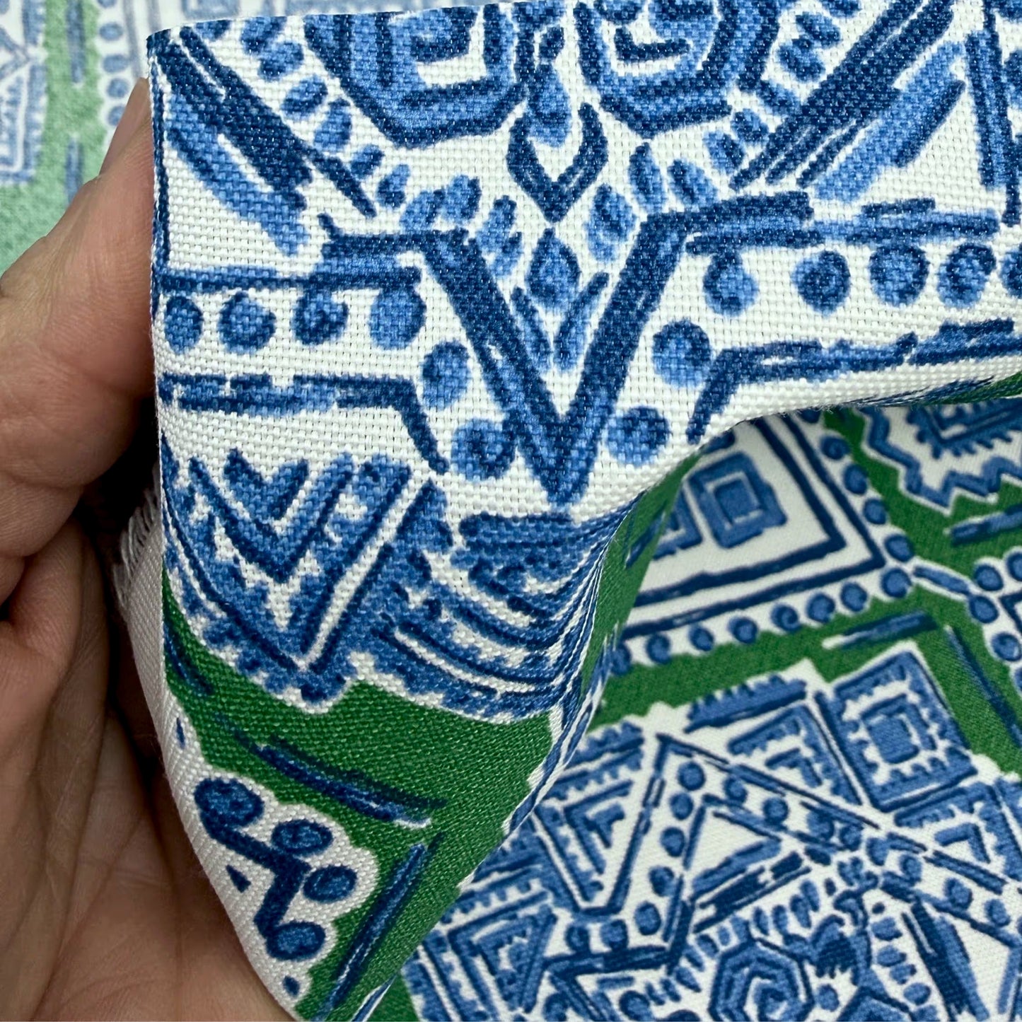 Blue Green Moroccan Tile Outdoor Fabric by the Yard | Weather Resistant Upholstery