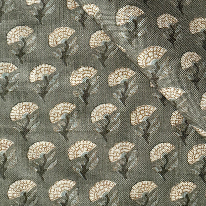 Small Scale Green Floral Block Print Fabric