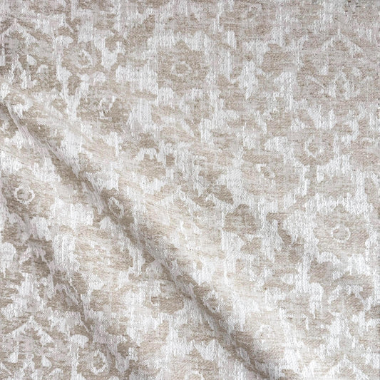 Lunara Oat Beige Woven Floral Damask Fabric- Luxury Upholstery & Table Linen