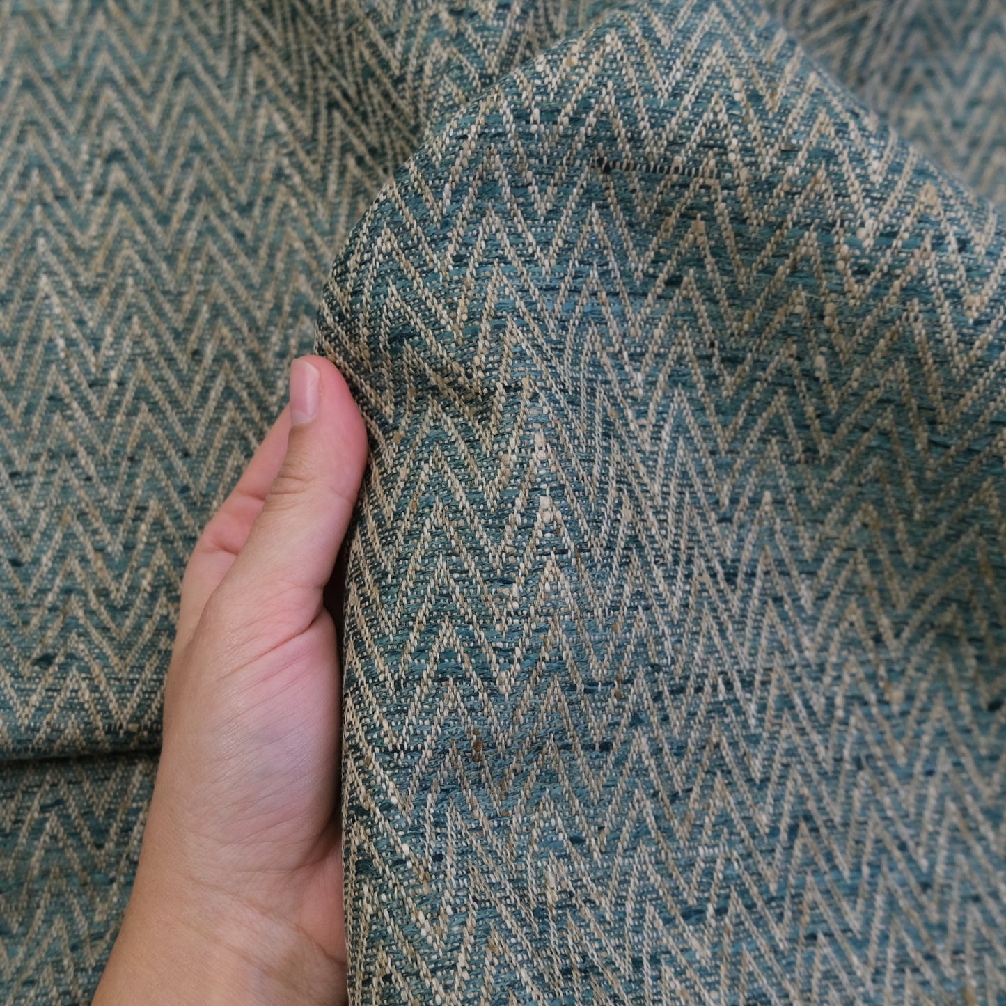 Emerald Green Herringbone Upholstery Fabric by Yard -Textured Zigzag Home Decor Textile