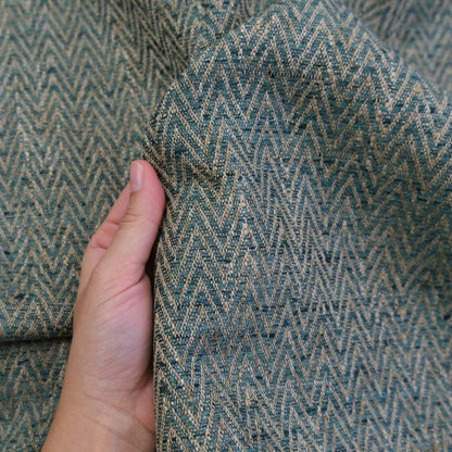 Emerald Green Herringbone Upholstery Fabric by Yard -Textured Zigzag Home Decor Textile
