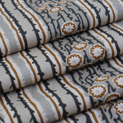 Taupe Terracotta Floral Vine Fabric- Vintage Botanical Cotton by the Half Yard