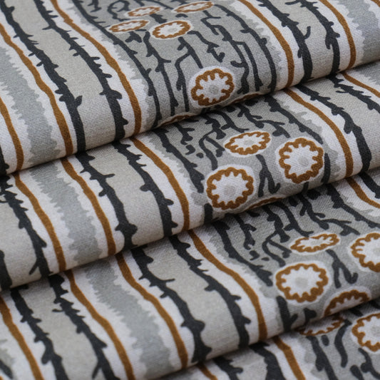 Taupe Terracotta Floral Vine Fabric- Vintage Botanical Cotton by the Half Yard