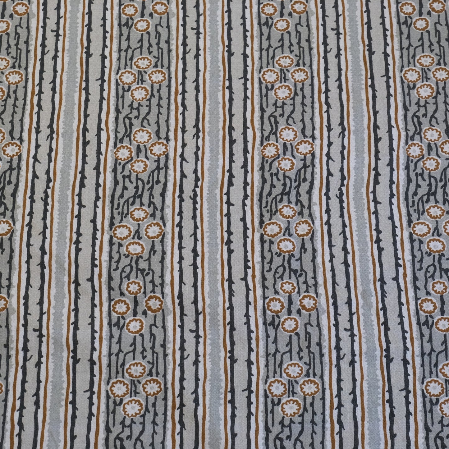 Taupe Terracotta Floral Vine Fabric- Vintage Botanical Cotton by the Half Yard