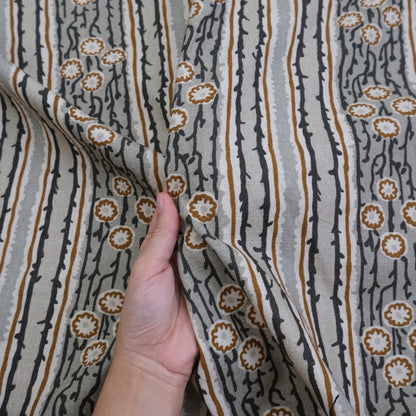 Taupe Terracotta Floral Vine Fabric- Vintage Botanical Cotton by the Half Yard