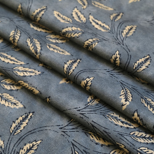 Neutral Foliage Organic Botanical Linen Fabric- Beige Leaf Print for Curtains & Upholstery