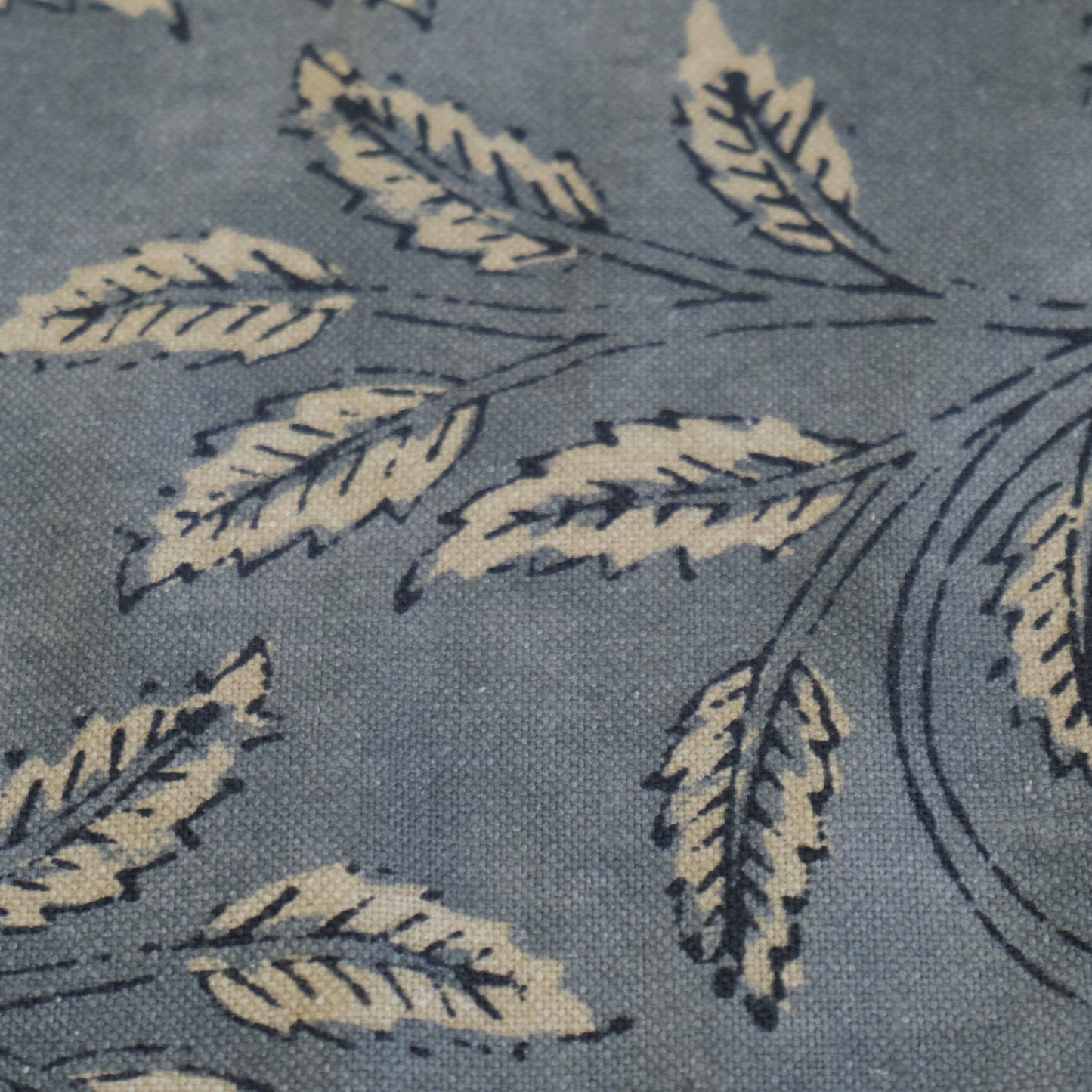 Neutral Foliage Organic Botanical Linen Fabric- Beige Leaf Print for Curtains & Upholstery