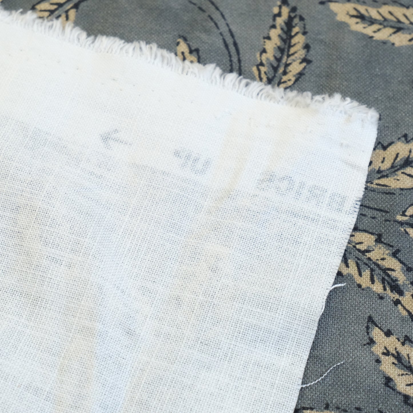 Neutral Foliage Organic Botanical Linen Fabric- Beige Leaf Print for Curtains & Upholstery