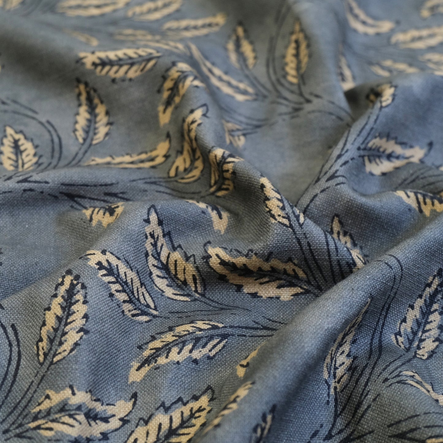 Neutral Foliage Organic Botanical Linen Fabric- Beige Leaf Print for Curtains & Upholstery