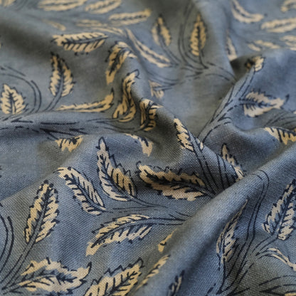 Neutral Foliage Organic Botanical Linen Fabric- Beige Leaf Print for Curtains & Upholstery