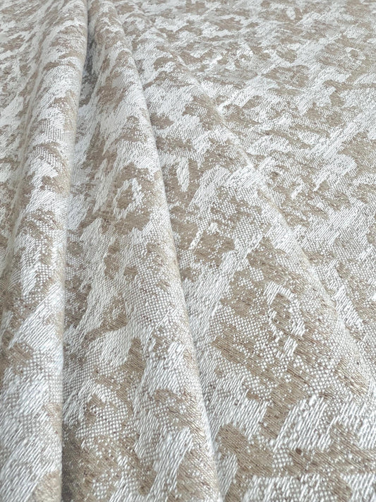 Lunara Oat Beige Woven Floral Damask Fabric- Luxury Upholstery & Table Linen