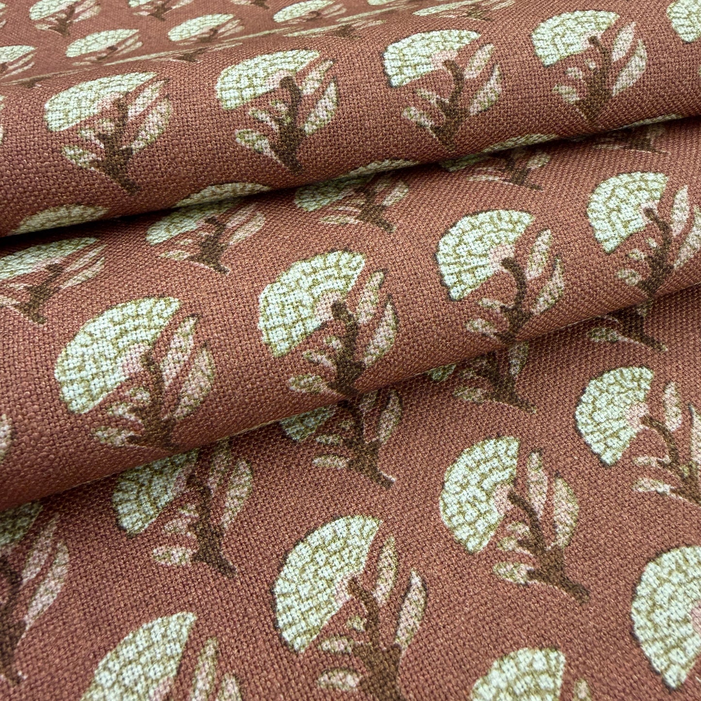Rust Floral Block Print Fabric – Cotton Fabric by the Yard for Upholstery, Drapery & Crafts