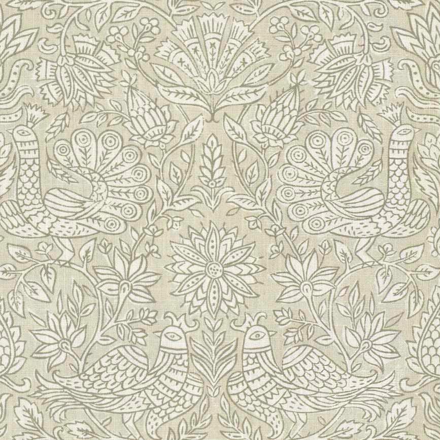 Taupe Bird Print Linen Cotton Fabric by the Yard – Artisan Neutral Upholstery & Drapery Textile