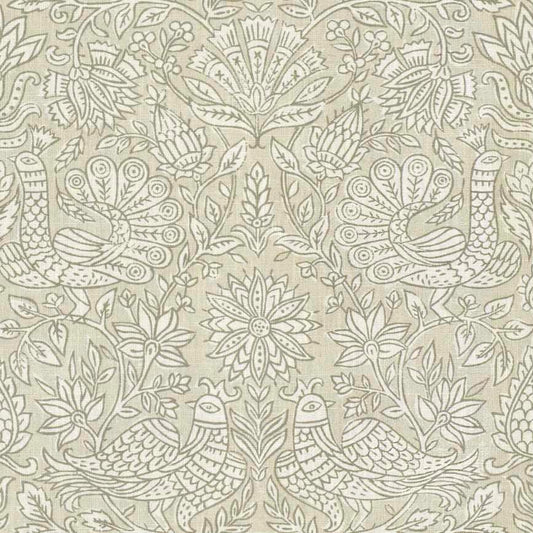 Taupe Bird Print Linen Cotton Fabric by the Yard – Artisan Neutral Upholstery & Drapery Textile
