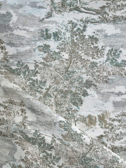 French Toile Fabric Scenic Landscape Print Duck Egg Blue