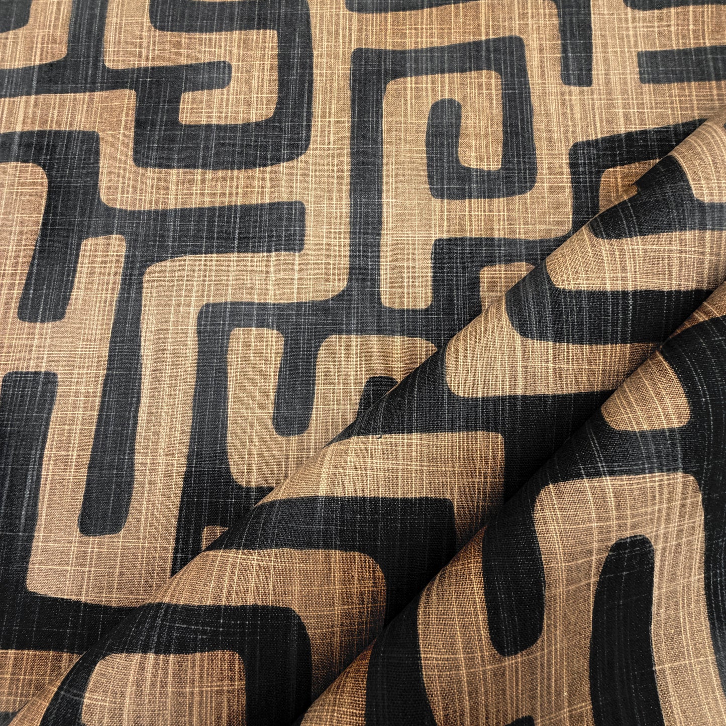Geometric Fabric Brown Black Abstract Maze Canvas by Yard