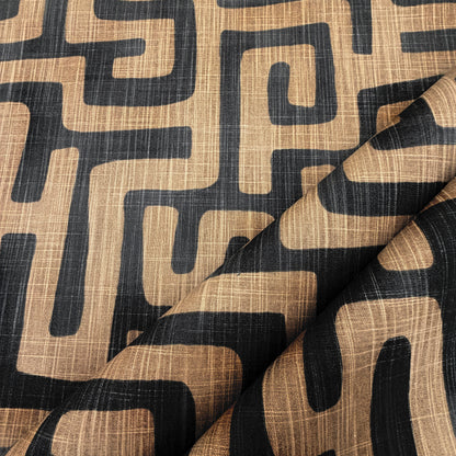 Geometric Fabric Brown Black Abstract Maze Canvas by Yard