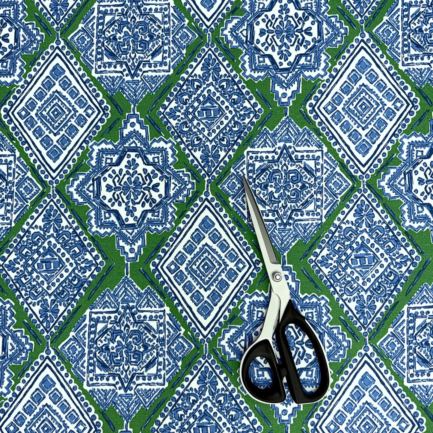 Blue Green Moroccan Tile Outdoor Fabric by the Yard | Weather Resistant Upholstery