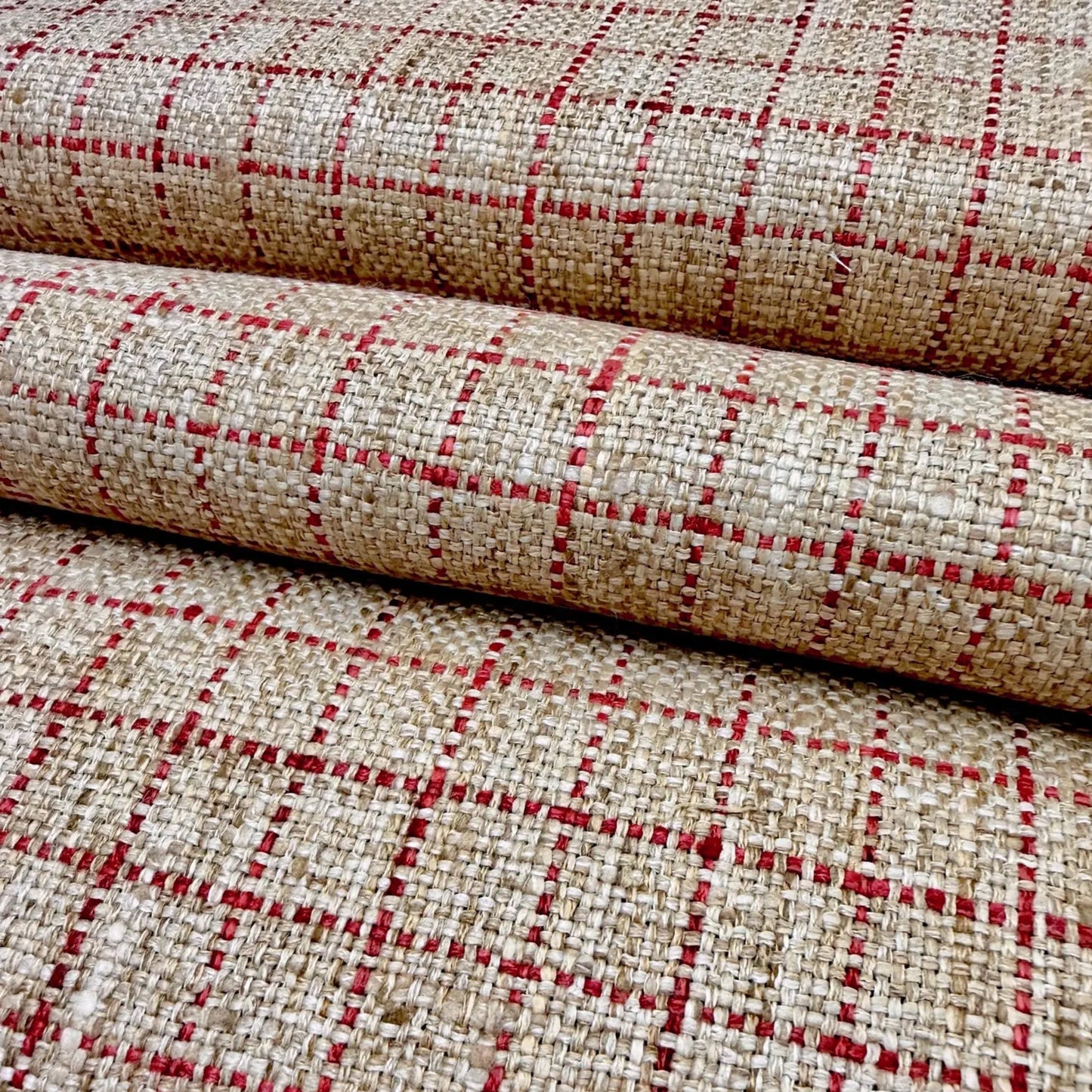 Red Windowpane Fabric Small Scale Check