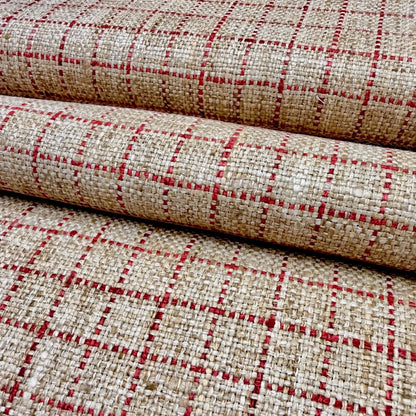 Red Windowpane Fabric Small Scale Check