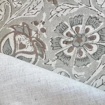 Taupe Floral Muted Green Fabric