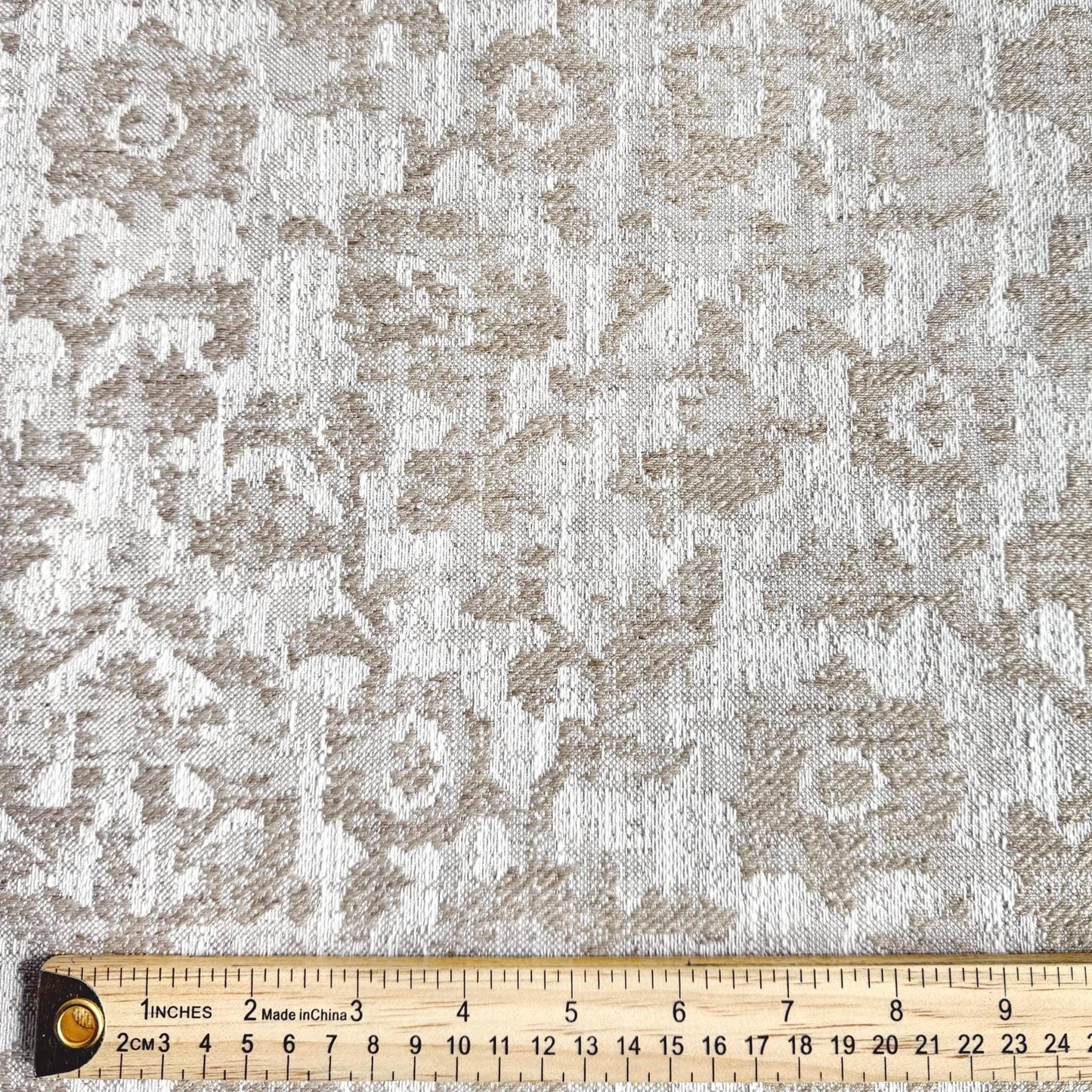 Lunara Oat Beige Woven Floral Damask Fabric- Luxury Upholstery & Table Linen