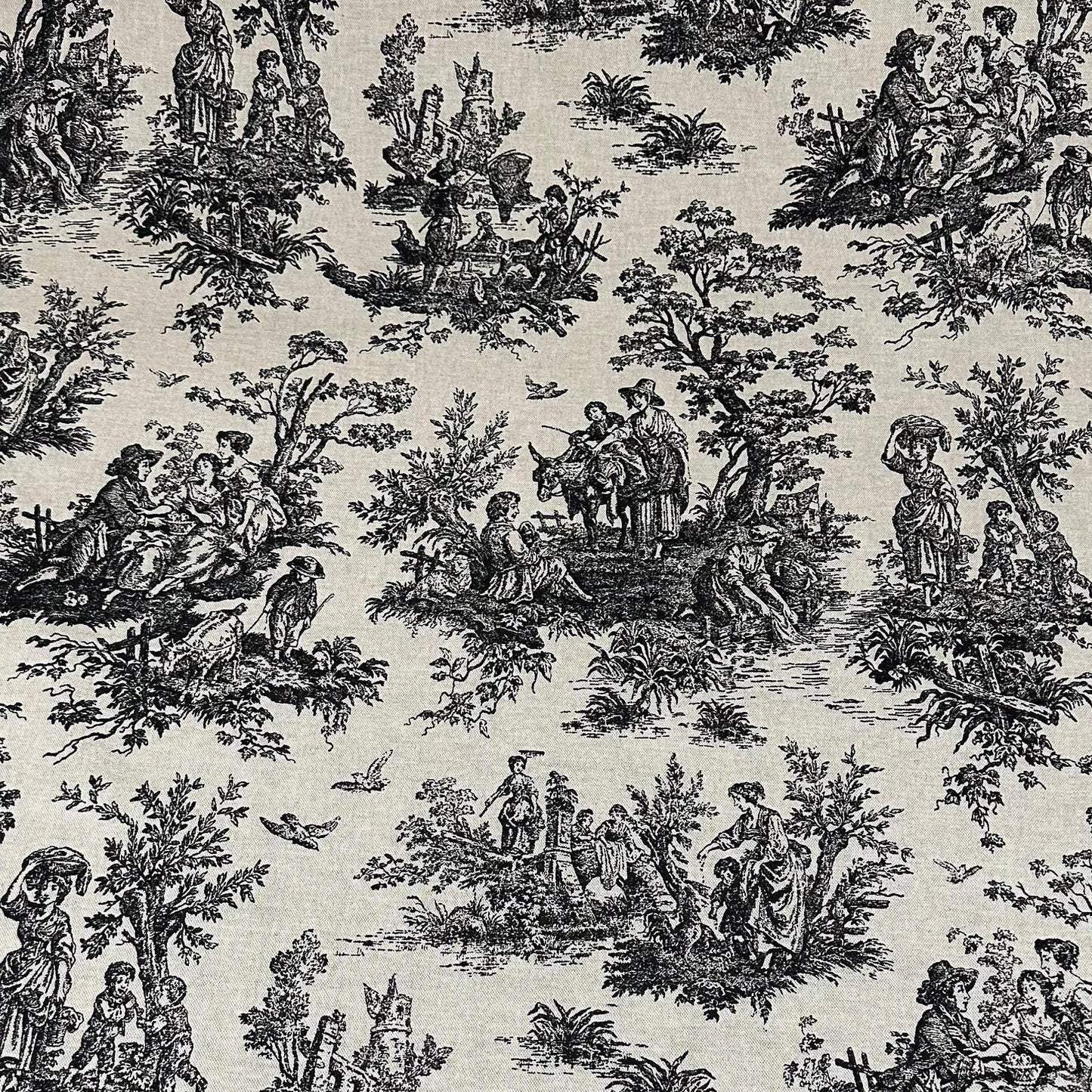 Toile Fabric French Country Black Linen Base Textile