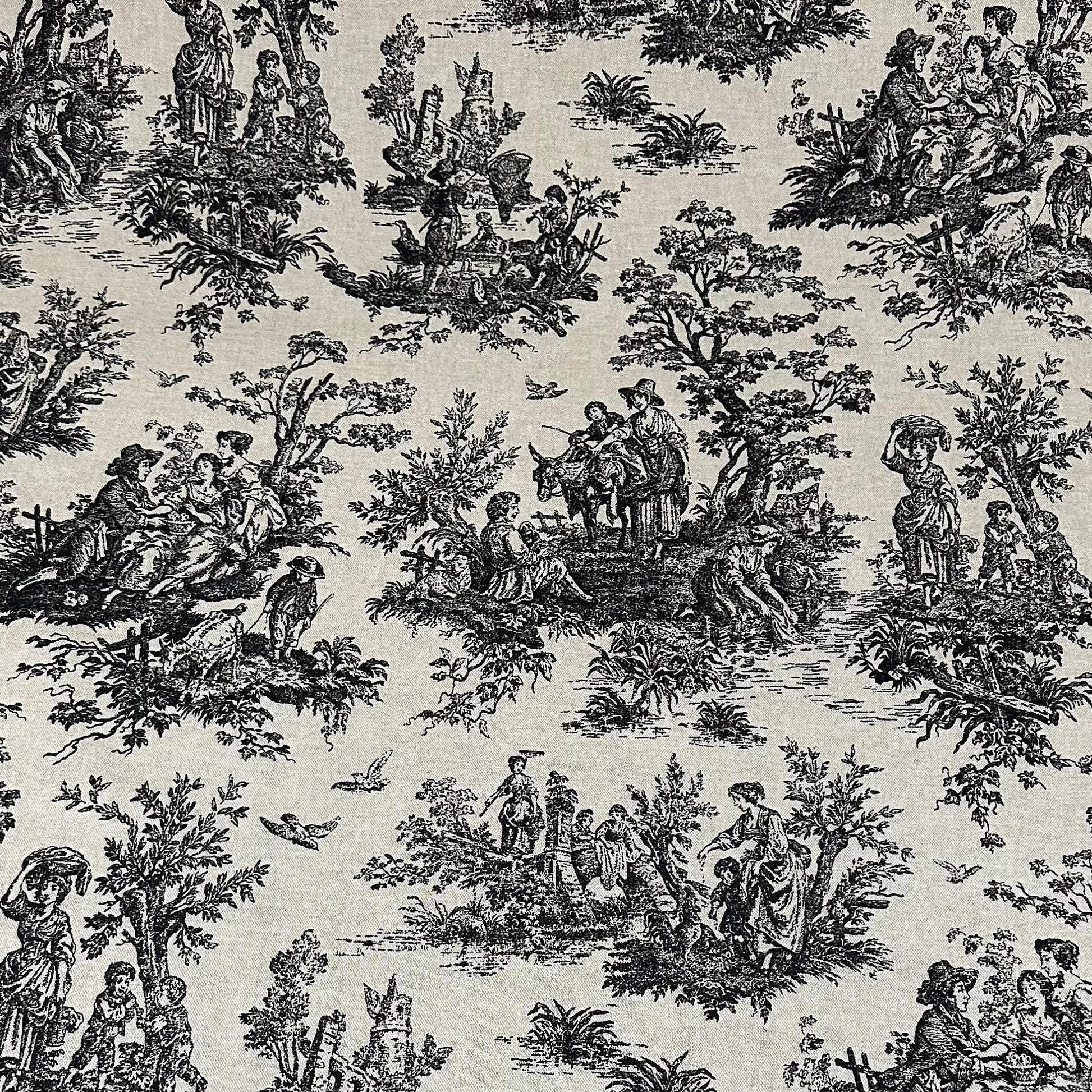 Toile Fabric French Country Black Linen Base Textile