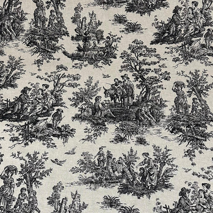 Toile Fabric French Country Black Linen Base Textile