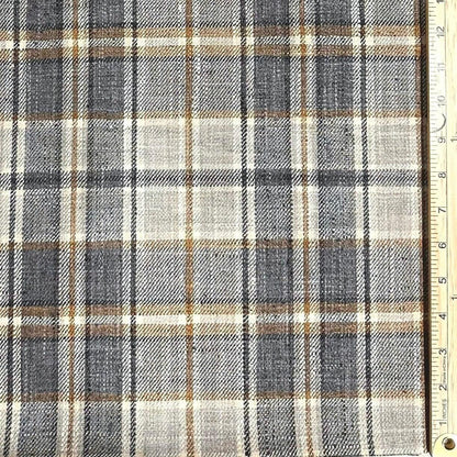 Archie Charcoal & Gold Tartan Plaid Fabric – 100% Recycled Polyester by the Yard for Upholstery, Pillows & Farmhouse Decor