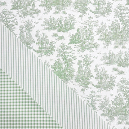 Sage Toile Fabric Light Green Gingham Cotton Pinstripe Soft Green Complementary Print Cottagecore Textile Kitchen Decor Curtain Tablecloth