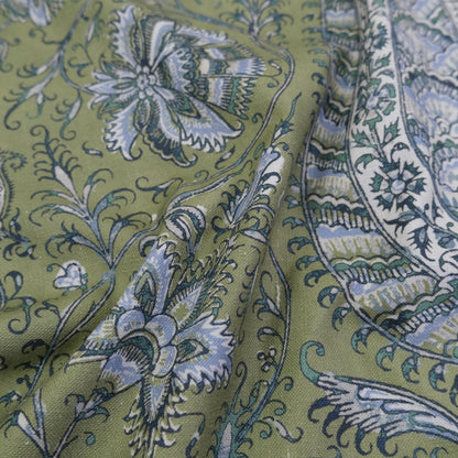 Green Botanical Paisley Fabric Tree Of Life Design