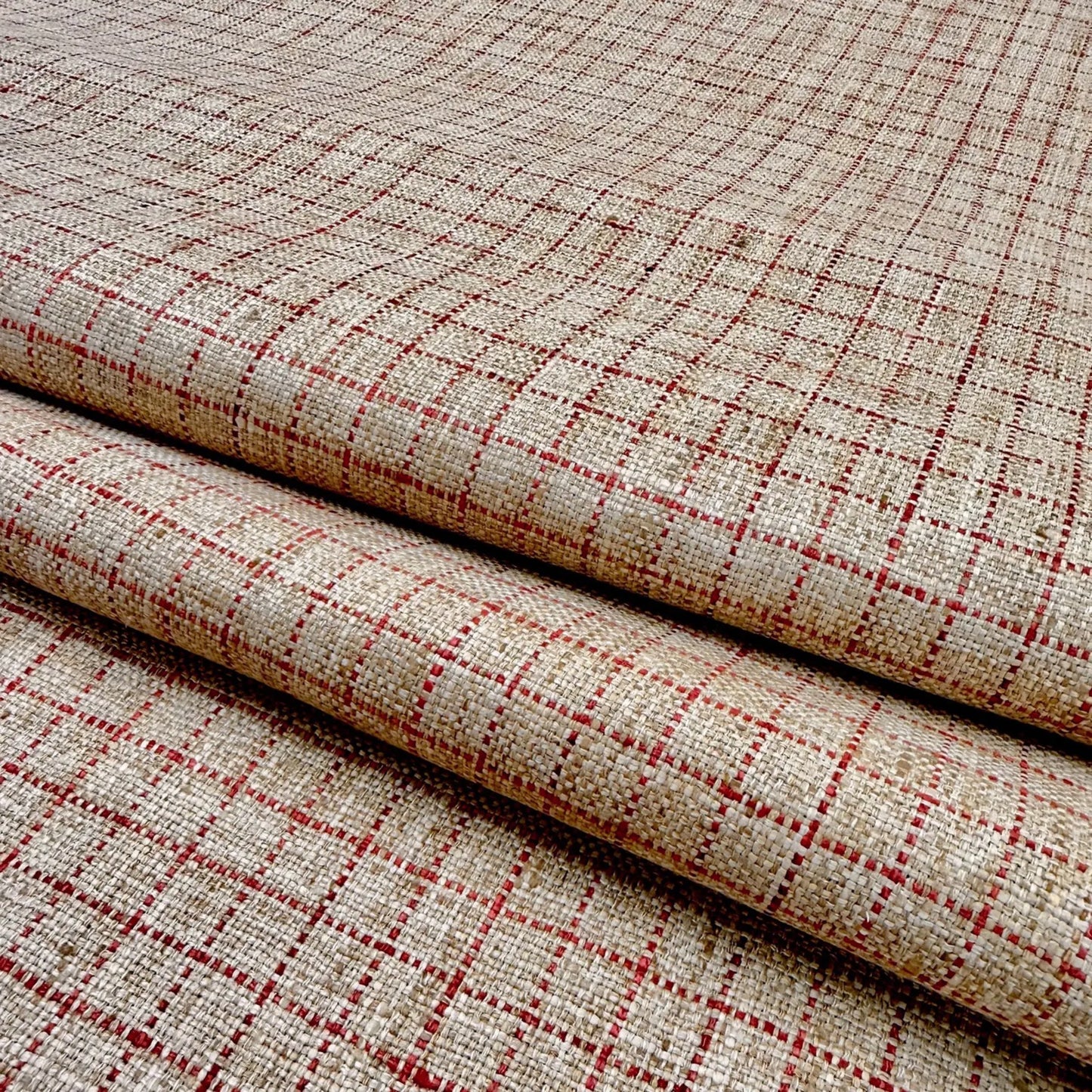 Red Windowpane Fabric Small Scale Check