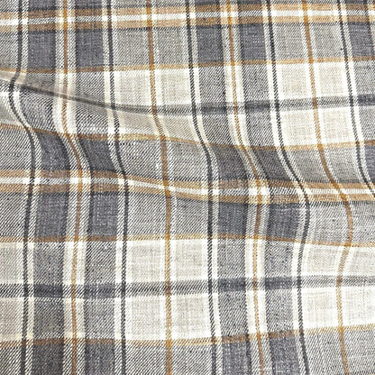 Archie Charcoal & Gold Tartan Plaid Fabric – 100% Recycled Polyester by the Yard for Upholstery, Pillows & Farmhouse Decor