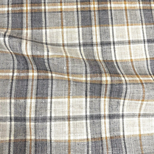 Archie Charcoal & Gold Tartan Plaid Fabric – 100% Recycled Polyester by the Yard for Upholstery, Pillows & Farmhouse Decor
