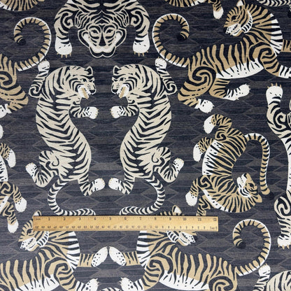 Gray Tiger Print Chenille Upholstery Fabric- Bold Animal Print for Home Decor